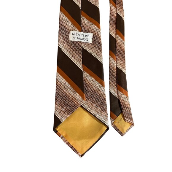 Vintage McCalls Damon Mens Necktie Brown Orange Stripe American Regimental 70s - Picture 4 of 5